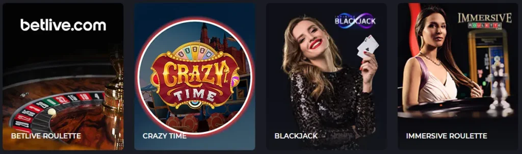 Interfaccia di Betlive Casino con giochi in evidenza